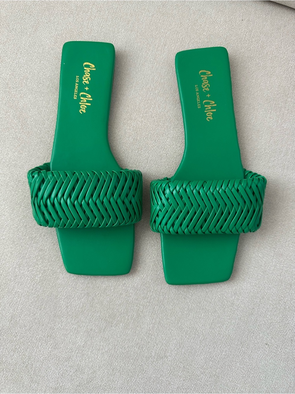 Chase + Chloe Emerald Green Woven Slide Sandals